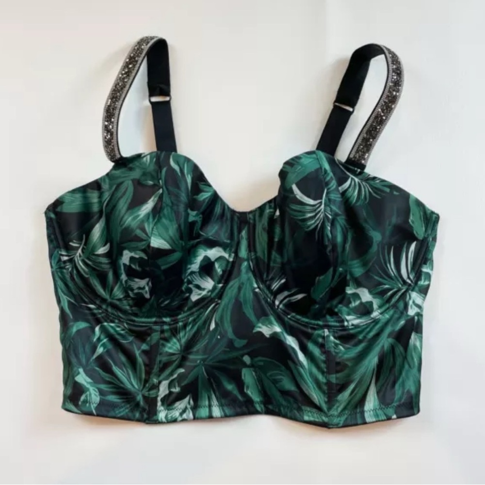 Green Leaf Print Bustier Top